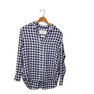 Grayson Womens The Hero Button Down Collared Gingham Print Blue White Shirt XS